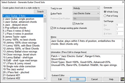 Generate Guitar Chord Solo dialog